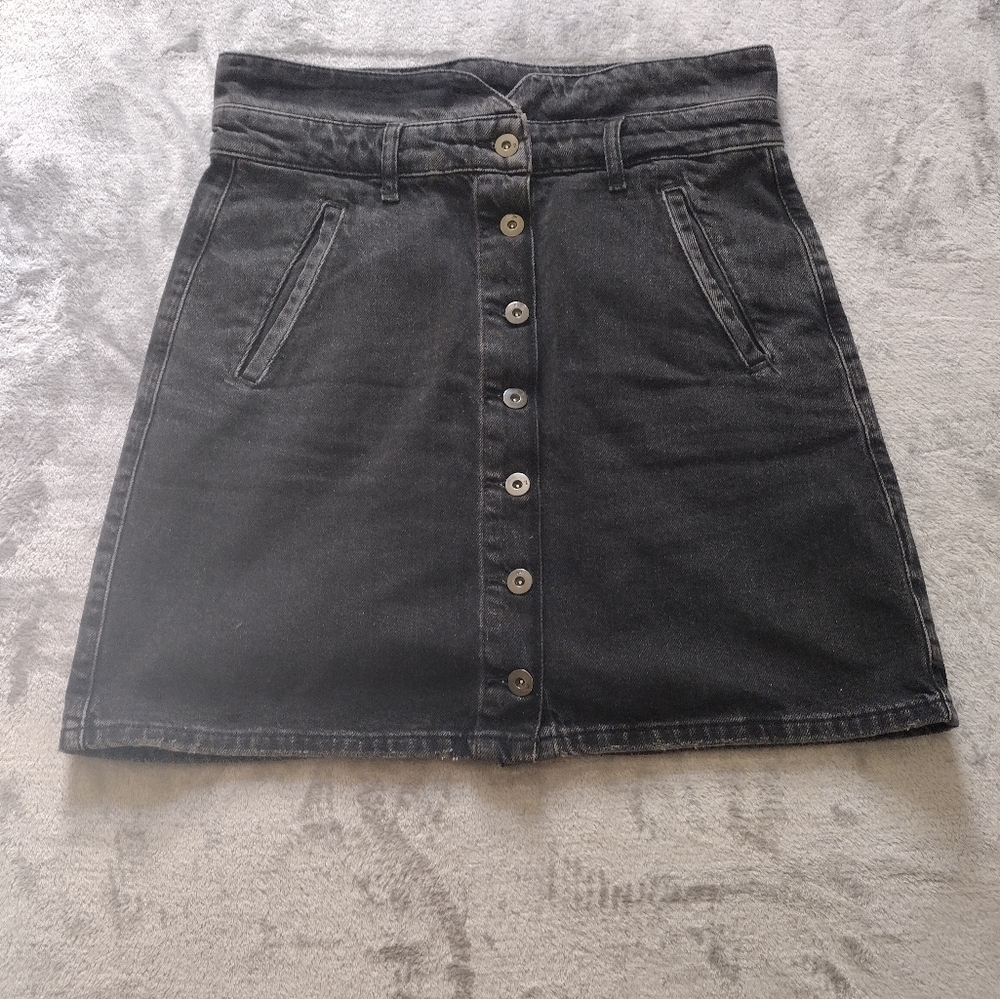 Anthropologie Pilcro And The Letterpress Denim Button Front Skirt Size 10 Black